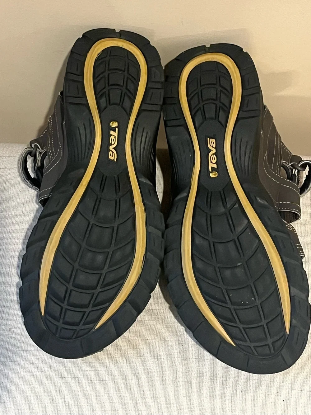Teva Men's Dark Brown Forbay Hiking Sandals with Yellow Logo, US 13/EU 47